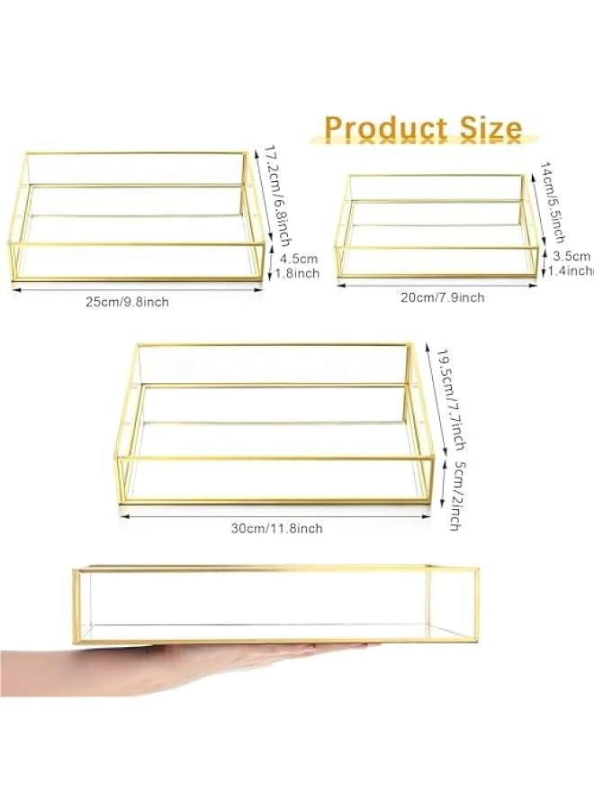 HOOKOR 3 Pieces Mirror Tray Metal Vanity Mirror Tray Rectangle Octagon Perfume Tray Mirror Makeup Tray Cosmetic Dresser Tray for Dresser Bedroom Bathroom Hotel, 3 Sizes (Rectangle) - Image 2