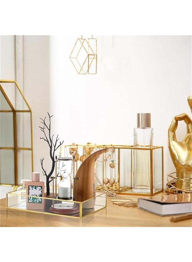 HOOKOR 3 Pieces Mirror Tray Metal Vanity Mirror Tray Rectangle Octagon Perfume Tray Mirror Makeup Tray Cosmetic Dresser Tray for Dresser Bedroom Bathroom Hotel, 3 Sizes (Rectangle) - Image 3