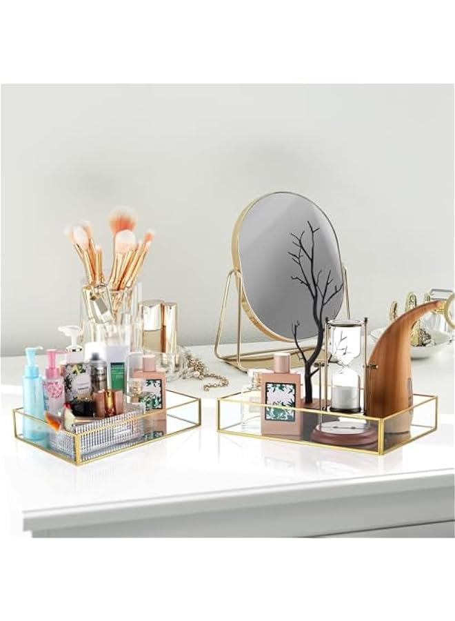 HOOKOR 3 Pieces Mirror Tray Metal Vanity Mirror Tray Rectangle Octagon Perfume Tray Mirror Makeup Tray Cosmetic Dresser Tray for Dresser Bedroom Bathroom Hotel, 3 Sizes (Rectangle) - Image 4
