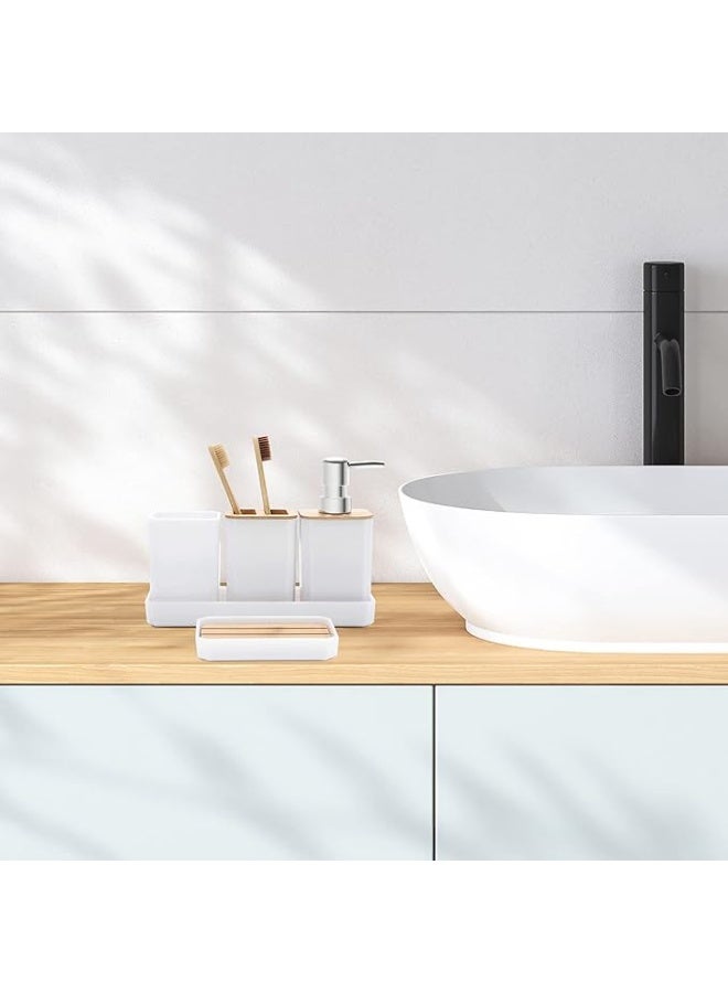 عربست طقم إكسسوارات حمام، طقم إكسسوارات حمام مكون من 5 قطع، موزع صابون، صحن صابون، حامل فرشاة أسنان، كوب فرشاة أسنان، صينية حمام بوهو، ديكور حمام عصري (أبيض) - Image 4