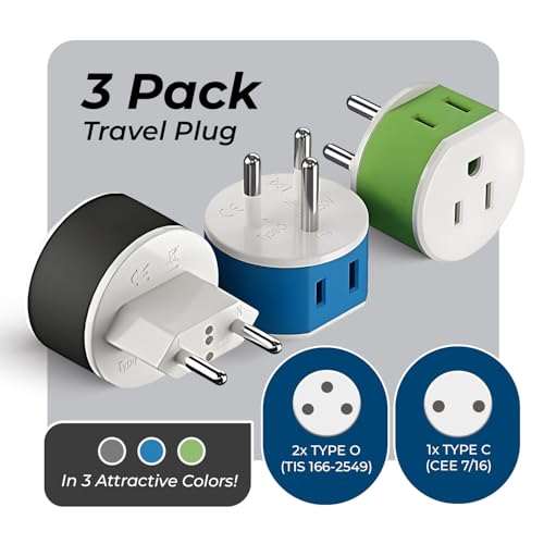 OREI Thailand Power Plug Adapter with 2 USA Inputs - Travel 3 Pack - 2 x Type O, 1 x Type C (US-18) Safe Grounded Use with Cell Phones, Laptop, Camera Chargers, CPAP, and More - Image 2