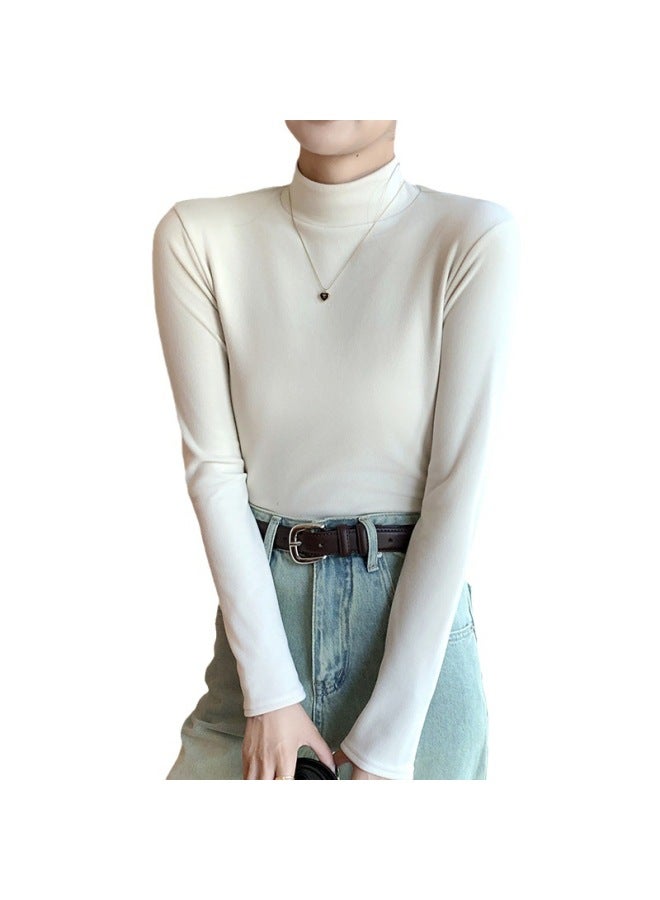 Half-high Collar Double-sided Velvet Base Shirt Women's Spring And Autumn Western Style Solid Color Velvet Padded Warm Long Sleeve Top - Image 5