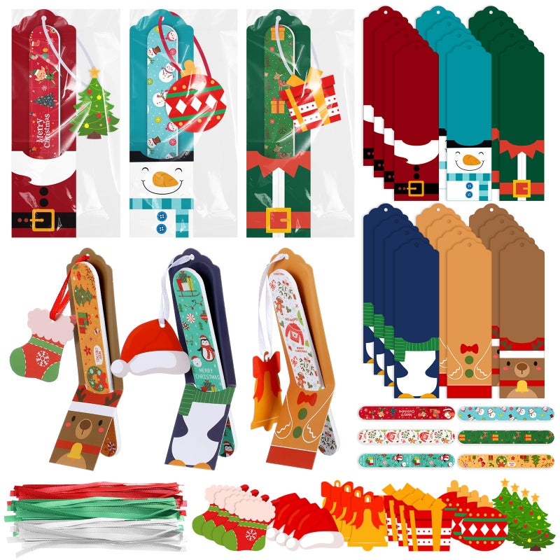 Dimsile 24 Sets Christmas Gift Christmas Nail File Santa Emery Boards Christmas Cutout Hat Filler Manicure Tools with 24 Emery Boards 24 Cutout 24 Ribbon and 24 Gift Bag - Image 2