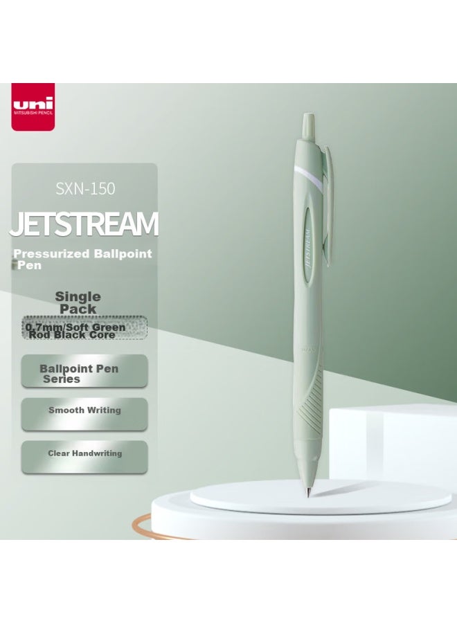 Uni Mitsubishi Jetstream Series Retractable Sxn-150 Bullet Tip Push-on Ballpoint Pen For Students And Office Use, Medium Oil Pen 0.7mm, Soft Green Barrel - Image 1