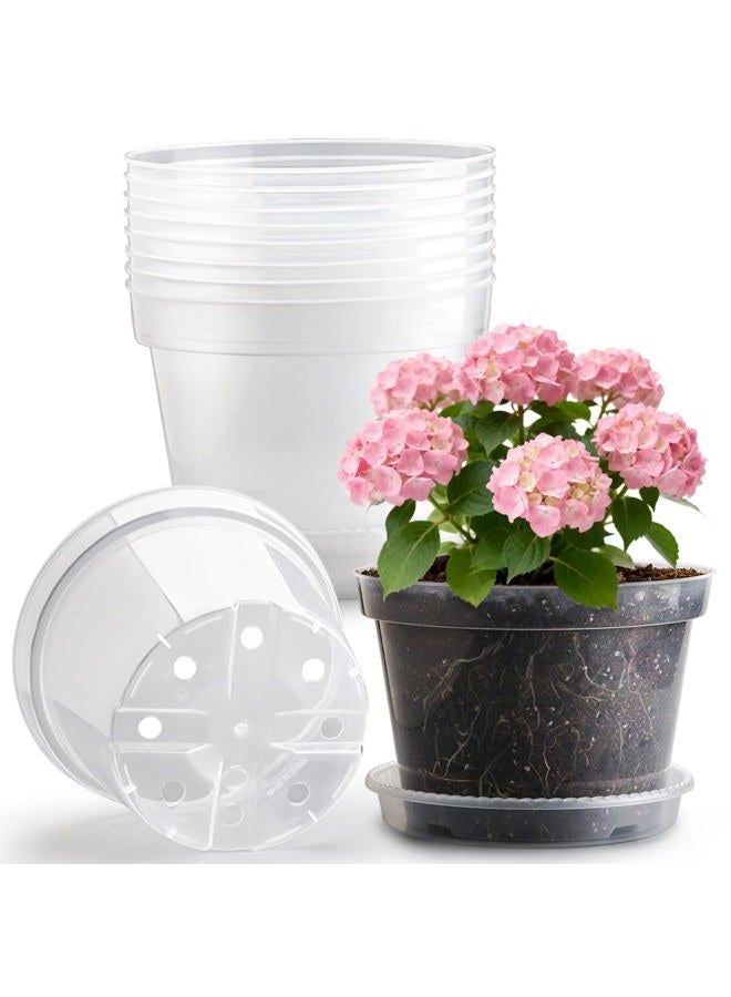 RooTrimmer 10 Pack 10 Inch Clear Nursery Pots with Saucers, Transparent Sturdy Plastic Plant Pots, Large Gardening Pots with Drainage Hole, Planting Starter Pot for Indoor Outdoor Flowers Herbs Vegetables - Image 1