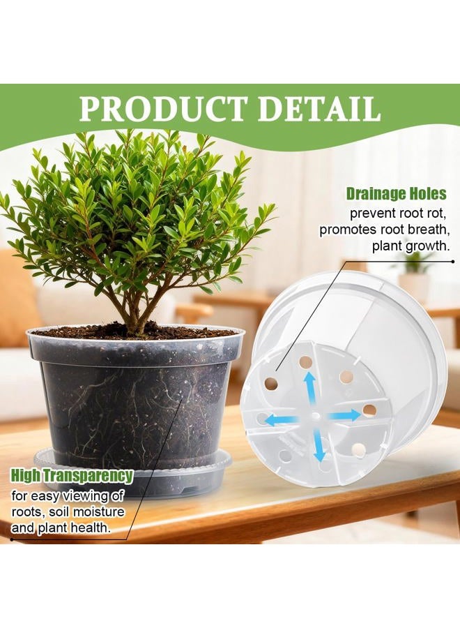 RooTrimmer 10 Pack 10 Inch Clear Nursery Pots with Saucers, Transparent Sturdy Plastic Plant Pots, Large Gardening Pots with Drainage Hole, Planting Starter Pot for Indoor Outdoor Flowers Herbs Vegetables - Image 3