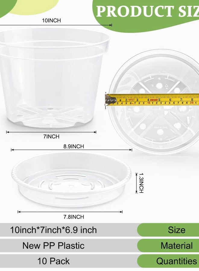 RooTrimmer 10 Pack 10 Inch Clear Nursery Pots with Saucers, Transparent Sturdy Plastic Plant Pots, Large Gardening Pots with Drainage Hole, Planting Starter Pot for Indoor Outdoor Flowers Herbs Vegetables - Image 2