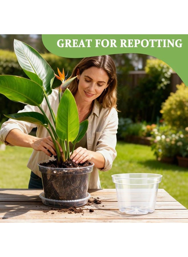 RooTrimmer 10 Pack 10 Inch Clear Nursery Pots with Saucers, Transparent Sturdy Plastic Plant Pots, Large Gardening Pots with Drainage Hole, Planting Starter Pot for Indoor Outdoor Flowers Herbs Vegetables - Image 5