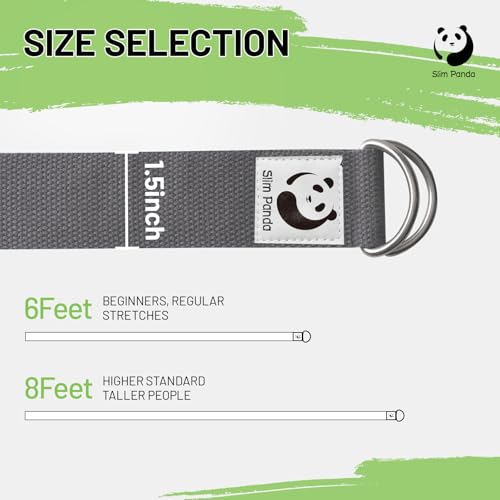 Slim Panda Yoga Strap for Stretching,Cotton Yoga Strap with Adjustable D-Ring Buckle,Non-Elastic Yoga Belt for Pilates,Gym Workouts,Physical Therapy,Improve Flexibility - Image 2