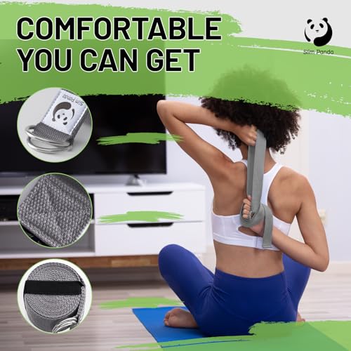 Slim Panda Yoga Strap for Stretching,Cotton Yoga Strap with Adjustable D-Ring Buckle,Non-Elastic Yoga Belt for Pilates,Gym Workouts,Physical Therapy,Improve Flexibility - Image 3