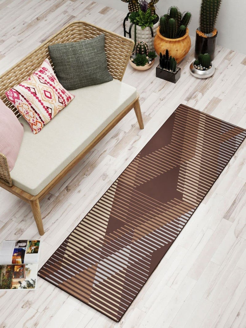 BIANCA Modern Designer Printed Carpet Area Rug with Anti Slip Backing -1pc 2 X 5 Ft (matuzi) | Super Fluffy Suitable for Living Area, Bedroom, Lawn Floor | Easy to Clean Diamond Lines-Khaki - Image 1