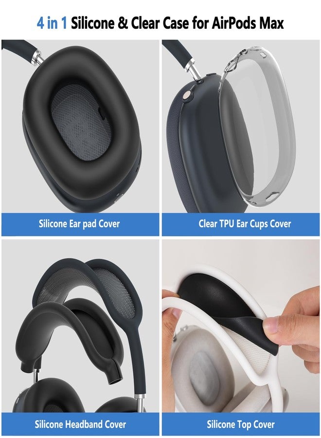 Polislime [4 in 1] Silicone Case Cover for AirPods Max (2024/2020), Clear TPU Ear Pad Cover/Ear Cups Cover/Headband Cover for AirPods Max, Transparent Silicone Accessories for Apple AirPods Max New USB-C, Black - Image 3