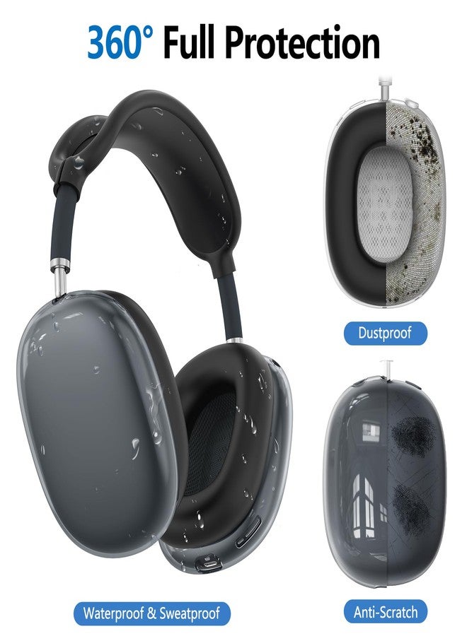 Polislime [4 in 1] Silicone Case Cover for AirPods Max (2024/2020), Clear TPU Ear Pad Cover/Ear Cups Cover/Headband Cover for AirPods Max, Transparent Silicone Accessories for Apple AirPods Max New USB-C, Black - Image 4