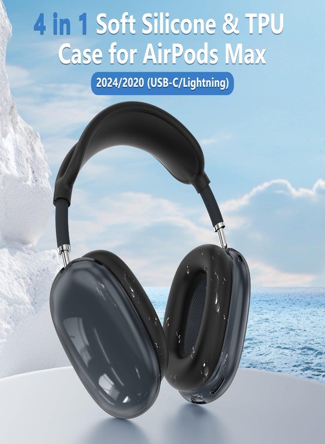 Polislime [4 in 1] Silicone Case Cover for AirPods Max (2024/2020), Clear TPU Ear Pad Cover/Ear Cups Cover/Headband Cover for AirPods Max, Transparent Silicone Accessories for Apple AirPods Max New USB-C, Black - Image 2