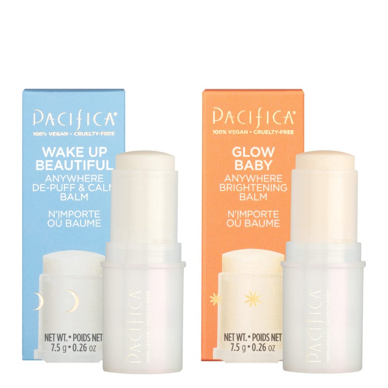 Pacifica Pacifica Anywhere Stick Body Serum Set  Glow Baby Vitamin C Brightening Balm  Wake Up Beautiful DePuff Balm Duo 2Pack Vegan Face Sticks