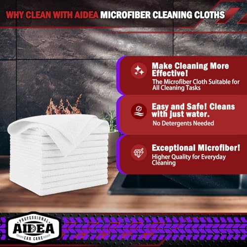 AIDEA Microfiber Cleaning Cloth White 10PK Microfiber Towels for Cars Premium Car Cloths Dusting Cloth Lint Free Cleaning Rags for SUVs House Kitchen Window Workshops1212 - Image 3
