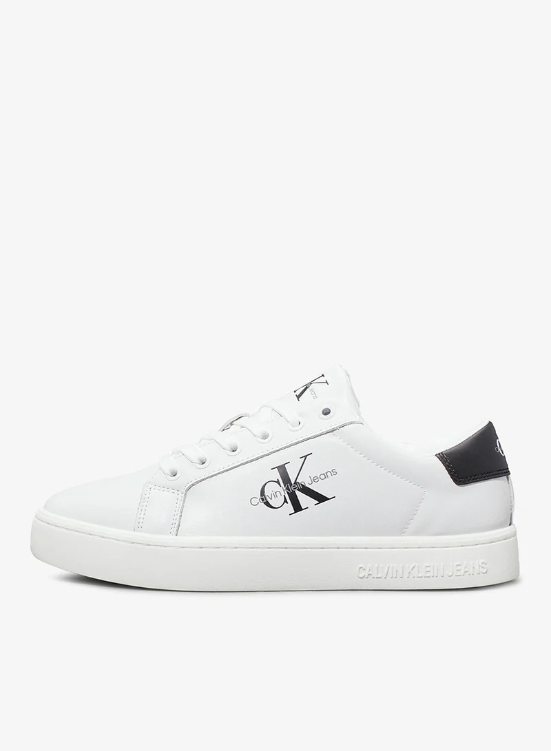 Calvin Klein Jeans Bright White/Black Leather Trainer for Women | Best Price UAE
