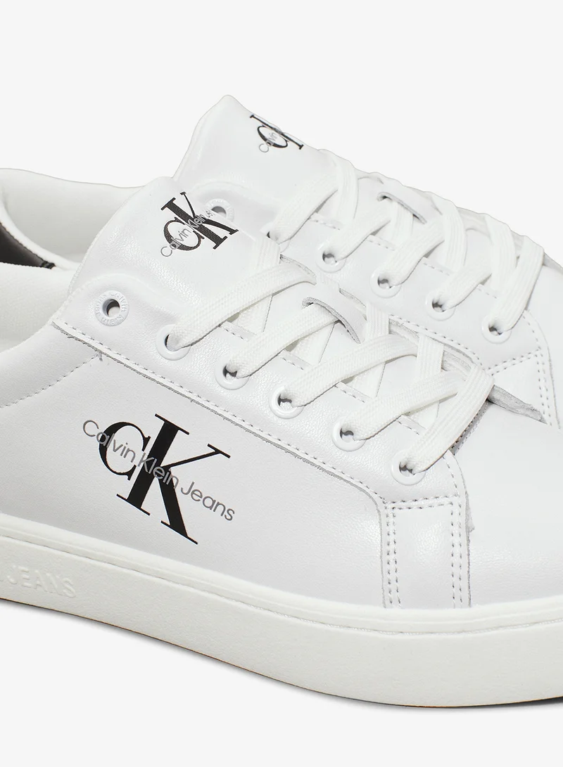 Calvin Klein Jeans Bright White/Black Leather Trainer for Women | Best Price UAE