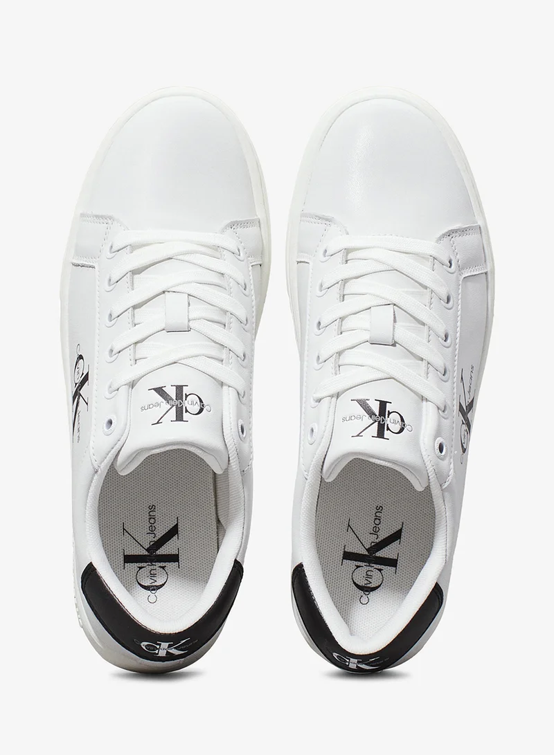Calvin Klein Jeans Bright White/Black Leather Trainer for Women | Best Price UAE