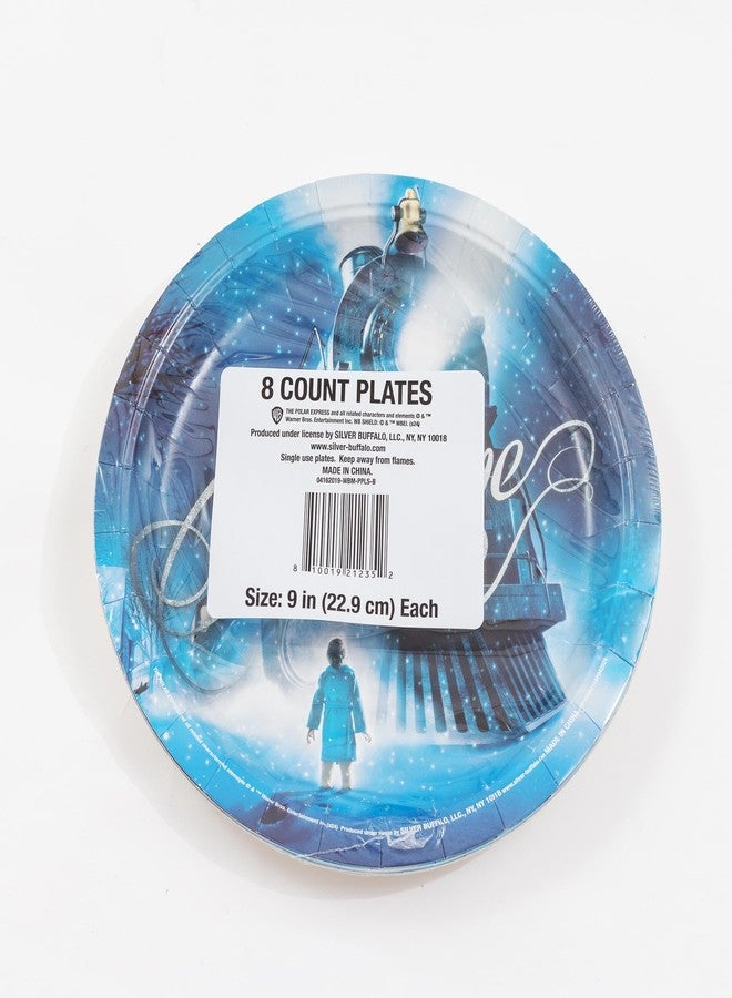 Silver Buffalo 8ct Polar Express Train Arrival 9-Inch Paper Plates Tableware Set, Blue - Image 3