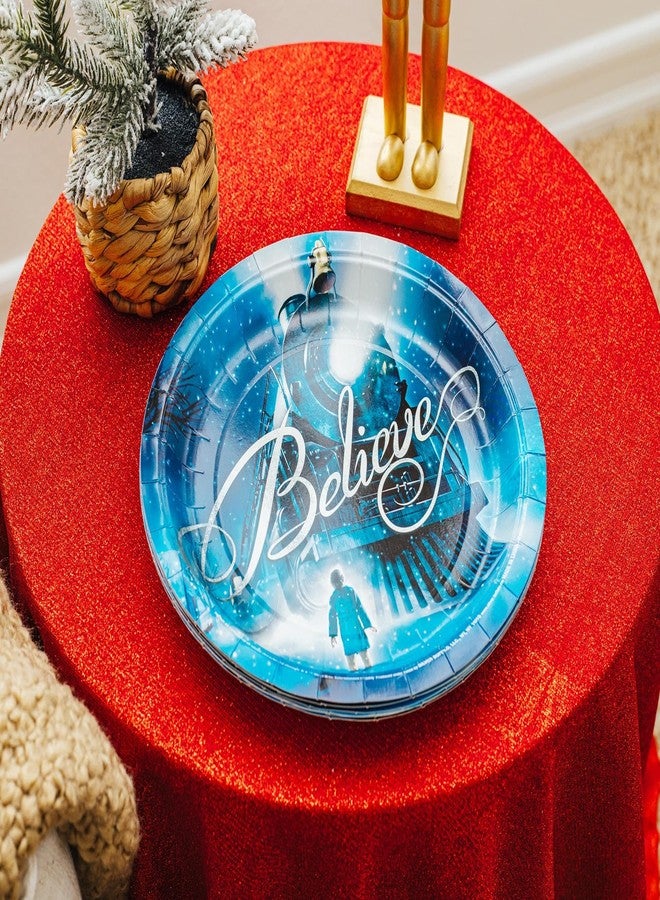 Silver Buffalo 8ct Polar Express Train Arrival 9-Inch Paper Plates Tableware Set, Blue - Image 4