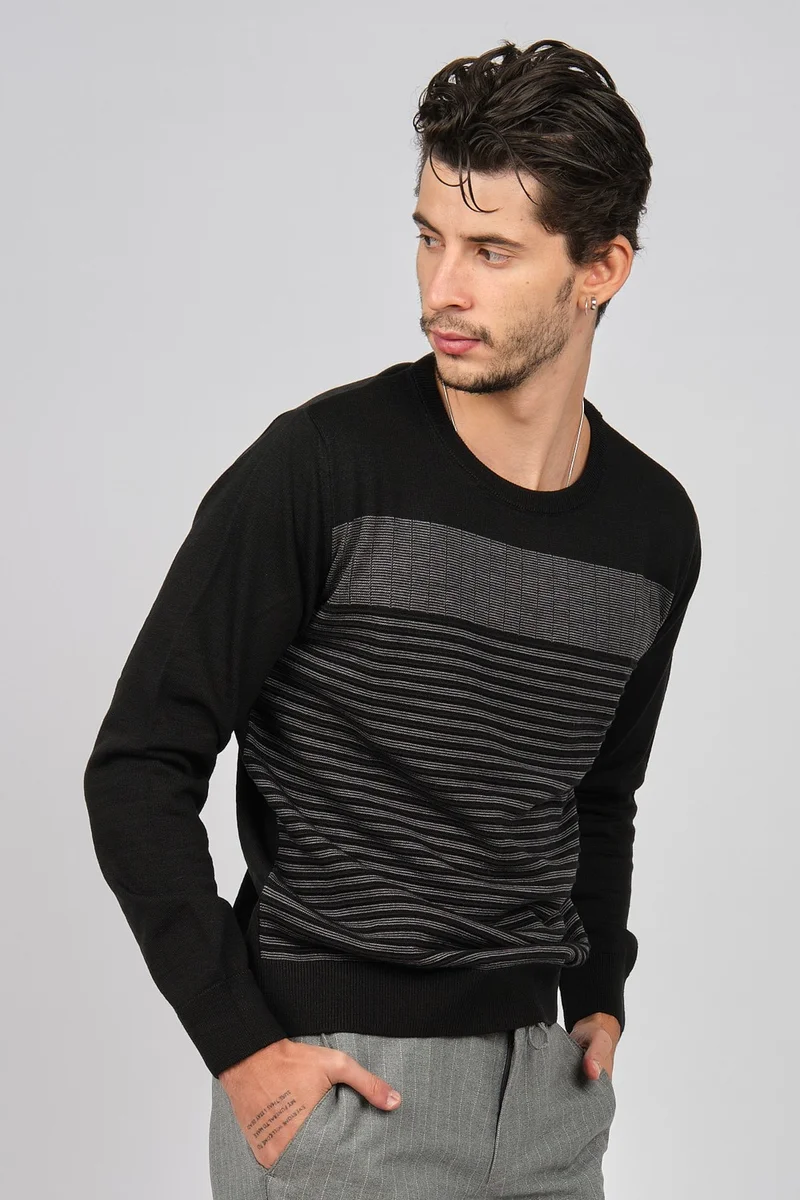 ديسين تريكو Patterned Knitwear Men's Crew Neck Patterned Wool Sweater 0249639 Black