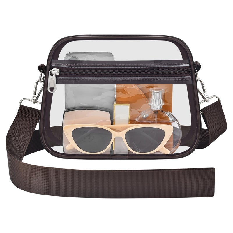 Busiuw Clear Bag for Stadium Events Stadium Approved Small Mini Clear Purse with Wide Adjustable Strap Womens TopHandle Handbags for Sports Concerts FestivalsChocolate - Image 2