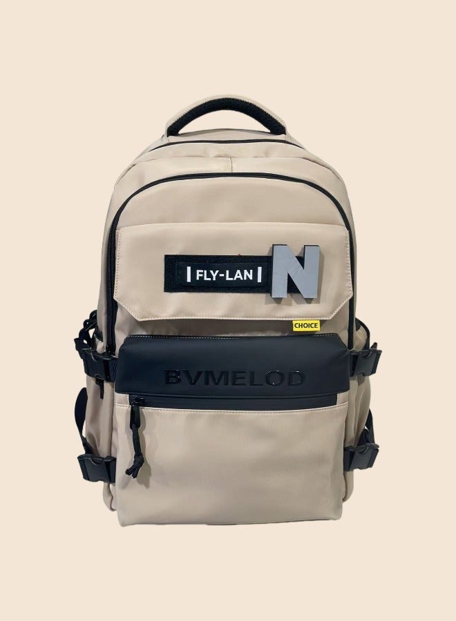 Beautiful Fashionable Beige Tactical Style Laptop Backpack, Student Backpack, Lightweight Backpack, Adjustable Shoulder Strap Backpack, Minimalist Aesthetic Student Backpack.  - Image 1