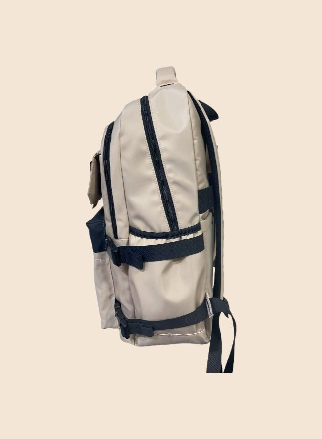 Beautiful Fashionable Beige Tactical Style Laptop Backpack, Student Backpack, Lightweight Backpack, Adjustable Shoulder Strap Backpack, Minimalist Aesthetic Student Backpack.  - Image 3