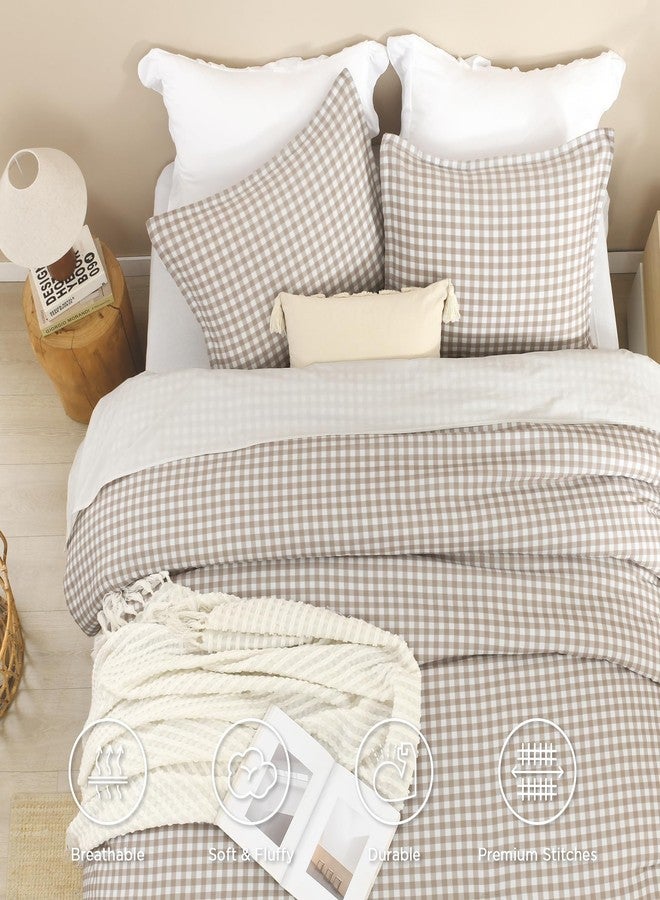 Andency Tan Gingham Comforter Set Full(79x90Inch), Brown Checkered Grid Plaid Buffalo Bed Set for Girls Boys Kids Teens, 3 Pieces Lightweight Microfiber Geometric Preppy Bedding - Image 5