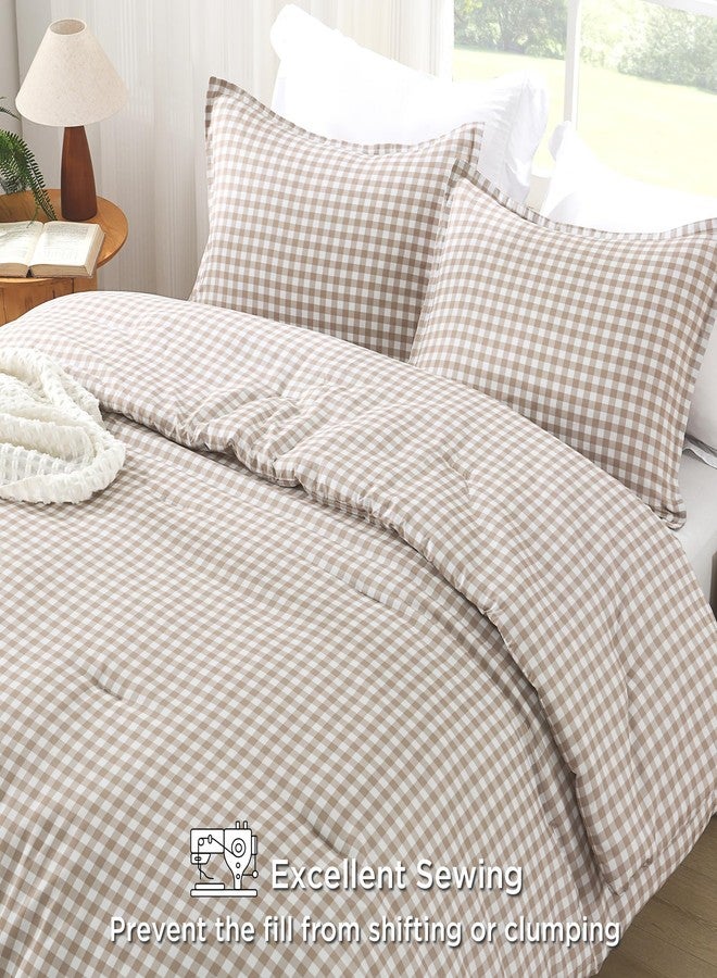 Andency Tan Gingham Comforter Set Full(79x90Inch), Brown Checkered Grid Plaid Buffalo Bed Set for Girls Boys Kids Teens, 3 Pieces Lightweight Microfiber Geometric Preppy Bedding - Image 2