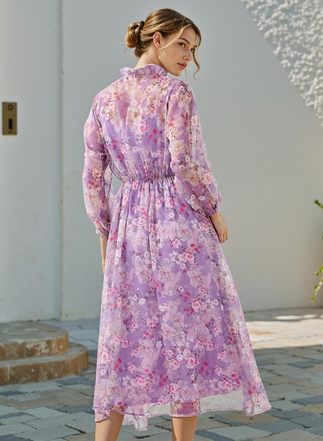 تواكستريمز فستان ميدي بطبعات الزهور بياقة مكشكشة - Image 3