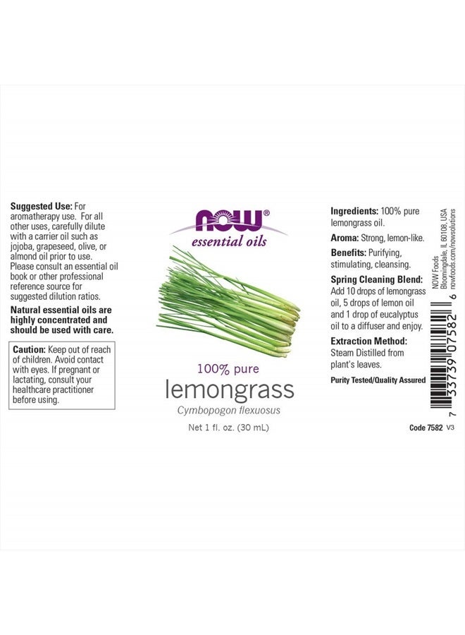 Now Foods NOW Essential Oils, Lemongrass Oil, Uplifting Aromatherapy Scent, Steam Distilled, 100% Pure, Vegan, Child Resistant Cap, 1-Ounce  - Image 2