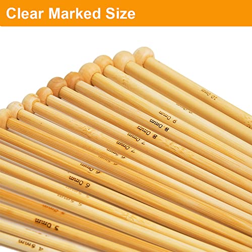 BetyBedy 36PCS Bamboo Knitting Needles Set, BetyBedy Single Pointed Knitting Needles, 9 Inches Length Knitting Crochet Supplies for Beginners Handmade (18 Sizes from 2.0mm-10.0mm) - Image 5