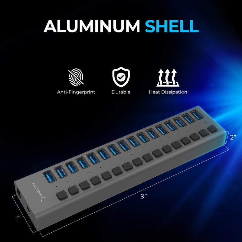 SABRENT 16-Port USB 3.0 Data Hub and Charger with Individual Power Switches, 90W High-Power Output (HB-PU16) - Image 5