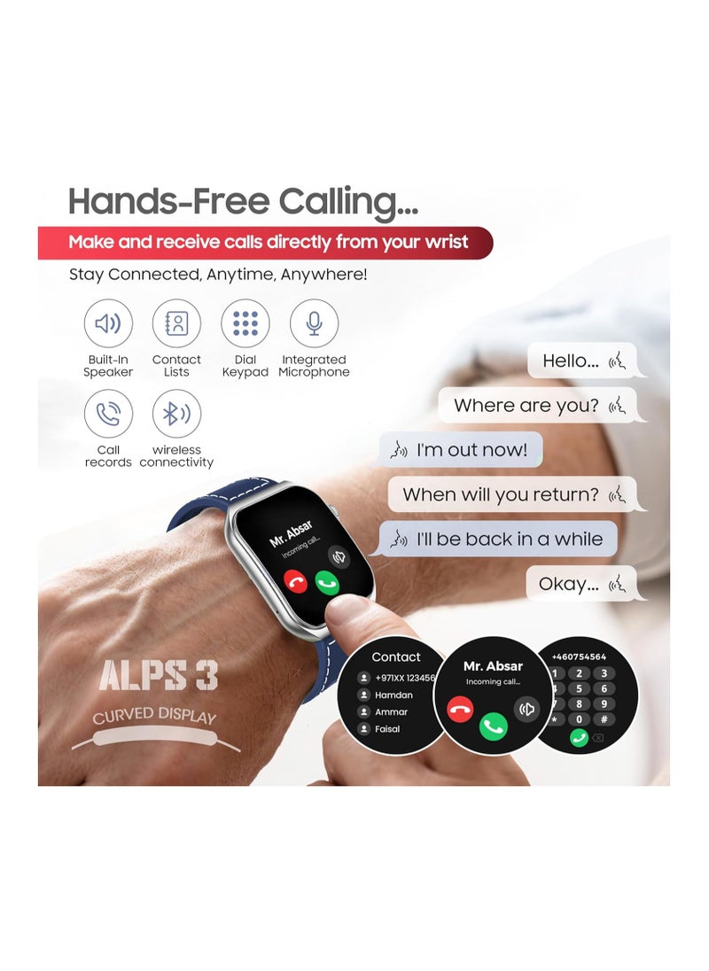 SWISS MILITARY Swiss Military Alps3 Smartwatch, Curved Display 1.96” AMOLED, Bluetooth Calling, Multi Language, Fitness Tracking, Wireless Charging, 7 Days Battery, iOS/Android Compatible, Silver Frame & Blue Strap  - Image 4