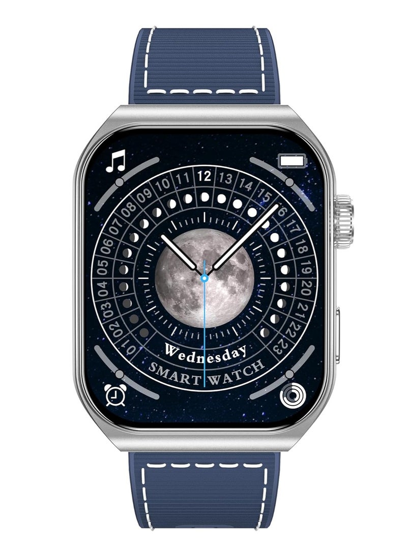 SWISS MILITARY Swiss Military Alps3 Smartwatch, Curved Display 1.96” AMOLED, Bluetooth Calling, Multi Language, Fitness Tracking, Wireless Charging, 7 Days Battery, iOS/Android Compatible, Silver Frame & Blue Strap  - Image 1