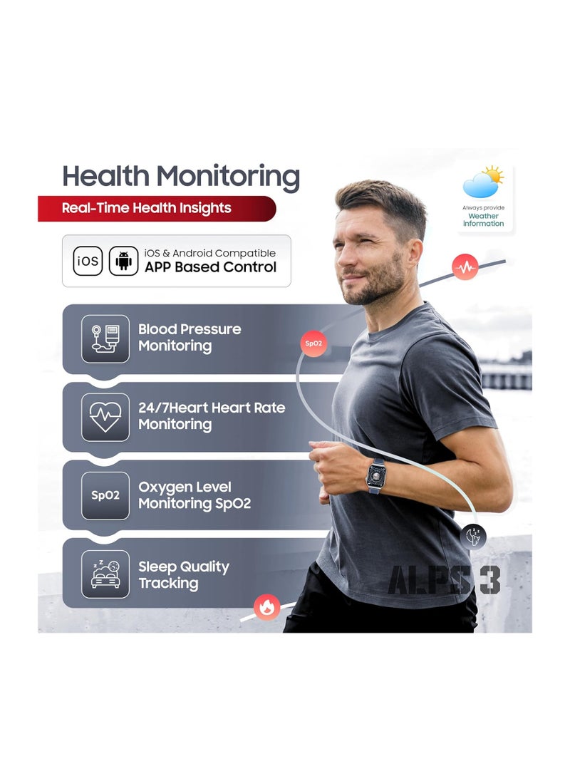 SWISS MILITARY Swiss Military Alps3 Smartwatch, Curved Display 1.96” AMOLED, Bluetooth Calling, Multi Language, Fitness Tracking, Wireless Charging, 7 Days Battery, iOS/Android Compatible, Silver Frame & Blue Strap  - Image 5