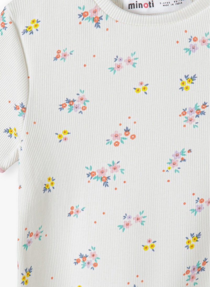 MINOTI Girls Ribbed Short Sleeve T-Shirt with Lettuce Hem - Image 3