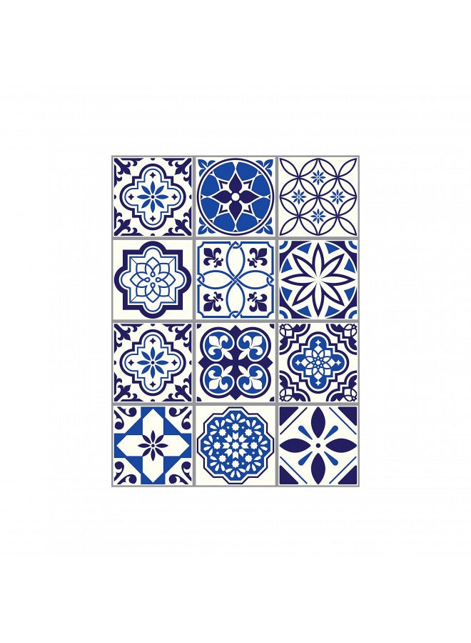 WALPLUS 24pcs 6" Peel and Stick Vinyl Backsplash Tiles Stickers Tile Paint Removable Waterproof Self-Adhesive Decals Vinyl Home Kitchen Bathroom Spring Easter Decoration (Spanish & Moroccan Blue) - Image 3