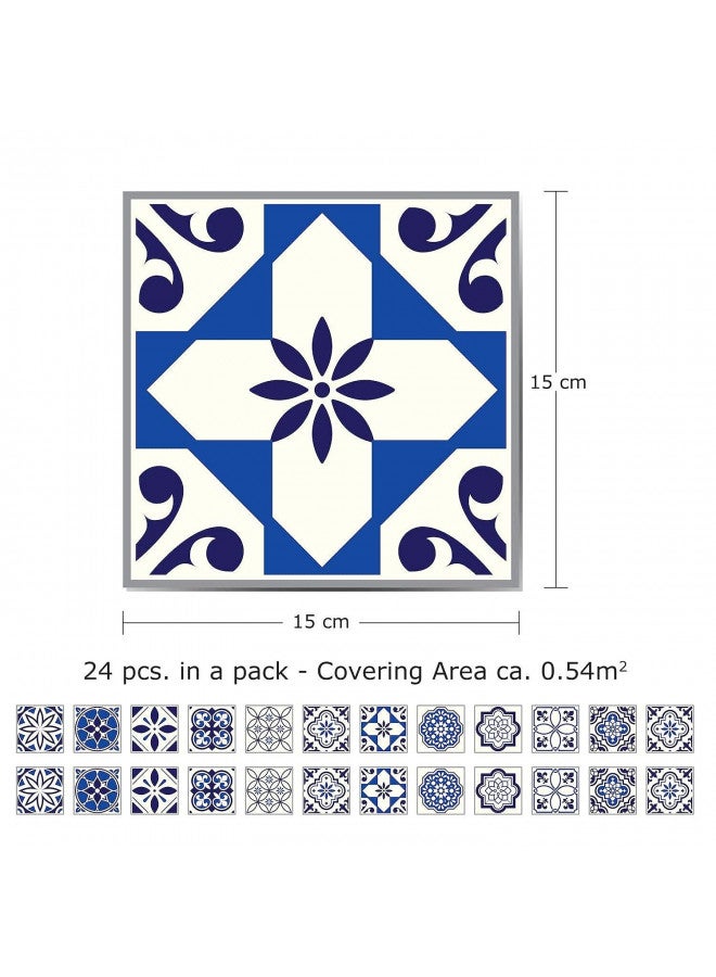 WALPLUS 24pcs 6" Peel and Stick Vinyl Backsplash Tiles Stickers Tile Paint Removable Waterproof Self-Adhesive Decals Vinyl Home Kitchen Bathroom Spring Easter Decoration (Spanish & Moroccan Blue) - Image 5