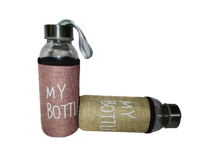 GLASS BOTTLE FOR MILKJUICESHAKEWATER AIRTIGHT LID DRINKING BOTTLES WITH JUTE COVER 500 ML PACK OF 1 MULTI COLORS
