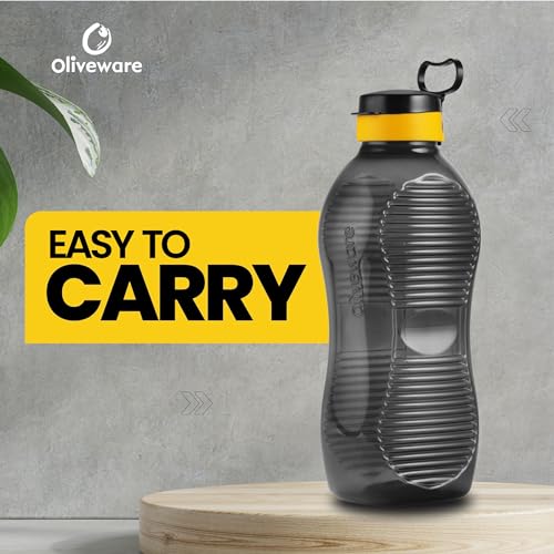SOPL-OLIVEWARE Oliveware King 2 Litre Water Bottle | For Home, Office & Gym | 2000 ML Jumbo Size | Sturdy with Holder | BPA Free Premium Bottle | Best Big 2L Bottle - Black Yellow - Image 5