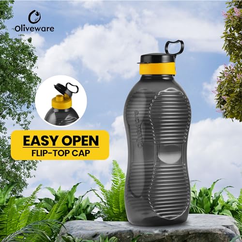 SOPL-OLIVEWARE Oliveware King 2 Litre Water Bottle | For Home, Office & Gym | 2000 ML Jumbo Size | Sturdy with Holder | BPA Free Premium Bottle | Best Big 2L Bottle - Black Yellow - Image 3