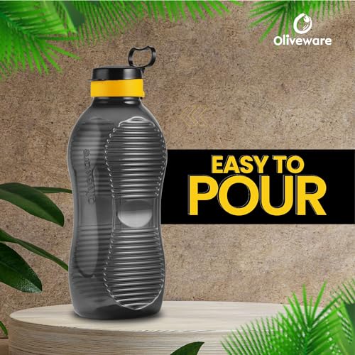 SOPL-OLIVEWARE Oliveware King 2 Litre Water Bottle | For Home, Office & Gym | 2000 ML Jumbo Size | Sturdy with Holder | BPA Free Premium Bottle | Best Big 2L Bottle - Black Yellow - Image 4