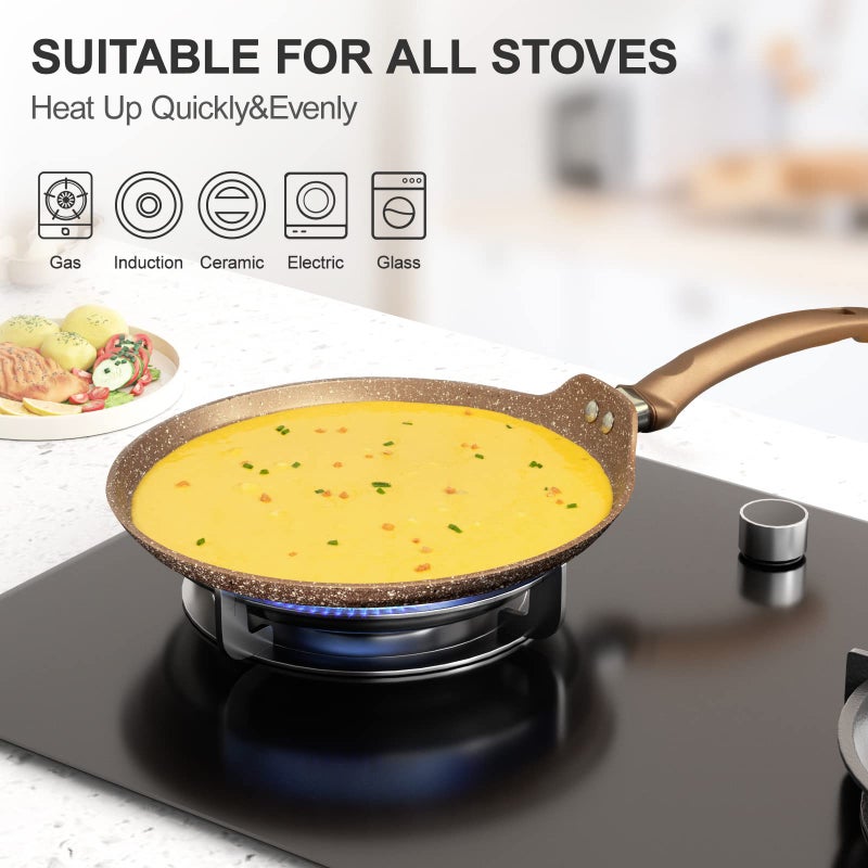 Innerwell 11 inch Nonstick Crepe Pan, Granite Coating Flat Skillet Dosa Tawa Tortilla Pan, Large Pancake Griddle Comal Pan, Compatible with All Stovetops, PFOA Free - Image 3
