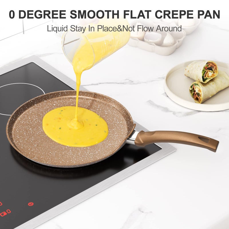 Innerwell 11 inch Nonstick Crepe Pan, Granite Coating Flat Skillet Dosa Tawa Tortilla Pan, Large Pancake Griddle Comal Pan, Compatible with All Stovetops, PFOA Free - Image 4