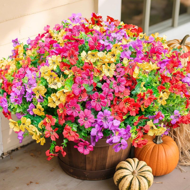 florisso Artificial Fake Plants Flowers for Outdoor Outside Spring Summer Decoration, 12 Bundles Faux Silk Colorful Mix Daisy UV Sun Resistant Realistic for Porch Patio Home Planter Window Box Yard - Image 1