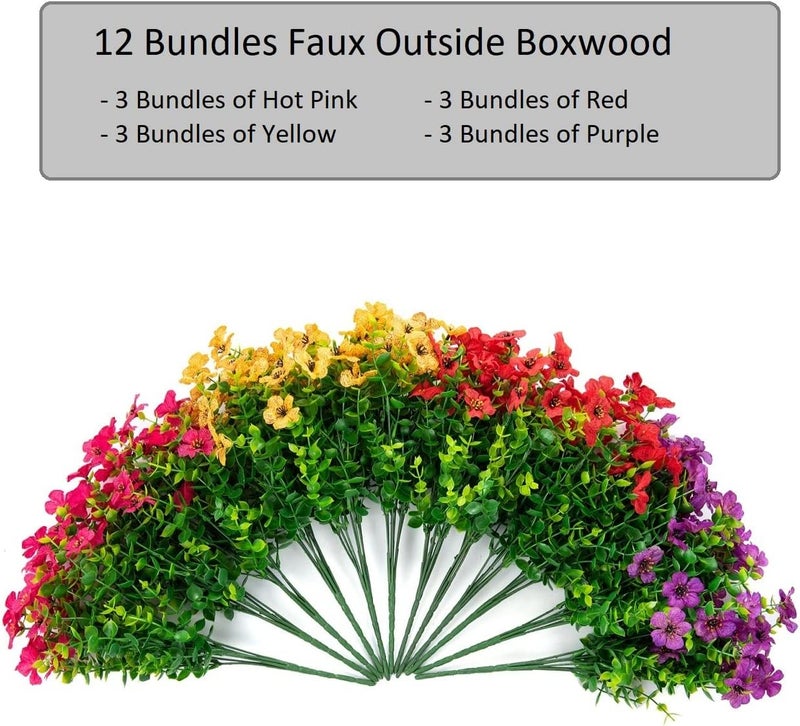 florisso Artificial Fake Plants Flowers for Outdoor Outside Spring Summer Decoration, 12 Bundles Faux Silk Colorful Mix Daisy UV Sun Resistant Realistic for Porch Patio Home Planter Window Box Yard - Image 4