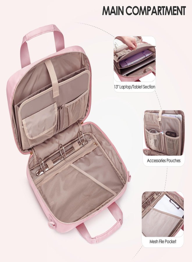 Prokva 3 Ring Zipper Binder, 2 Inch Ring Binder Organizer Bag with Shoulder Strap Fits 13 Inch Laptop and 500 Sheets, Pink (Empty Bag Only) - Image 2